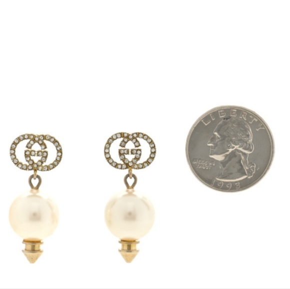 Auth Gucci Metal Crystal Pearl Interlocking G Earrings - Picture 3 of 5